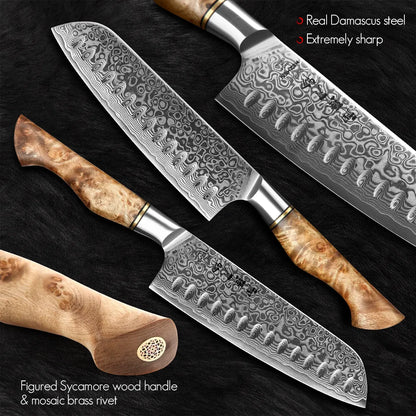 HEZHEN Kitchen Knife Set 1-7PC Damascus Steel knives Professional Chef Knife