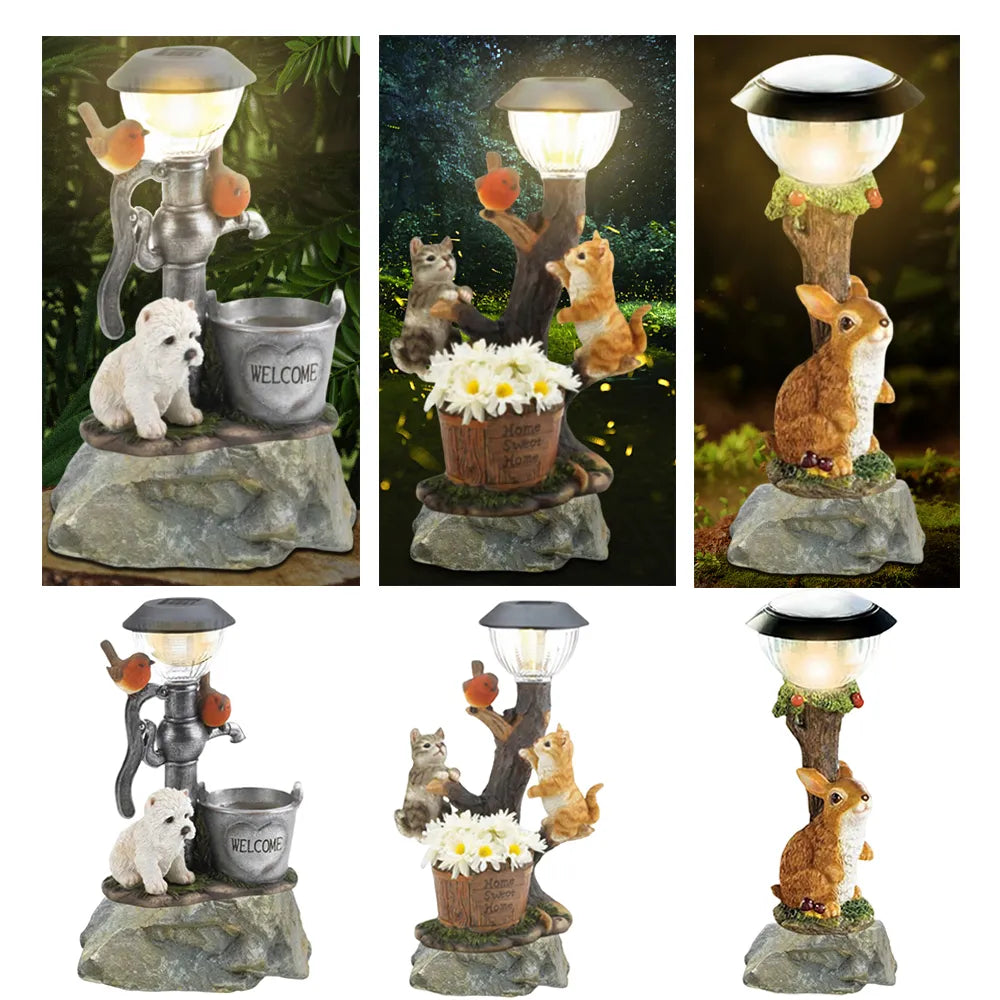 Solar LED Animals Figurine Resin Light Decorative Figurine