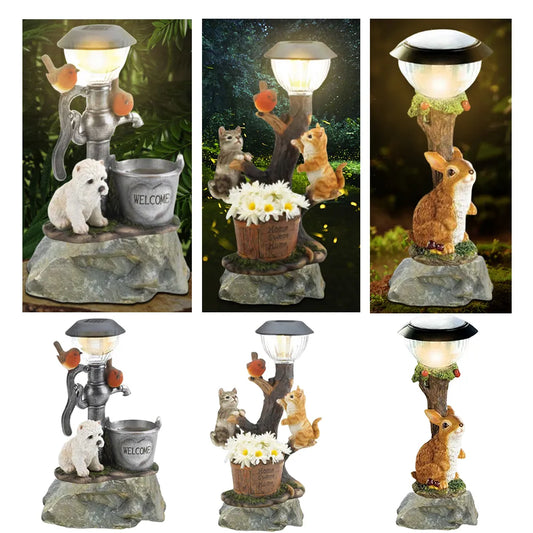 Solar LED Animals Figurine Resin Light Decorative Figurine