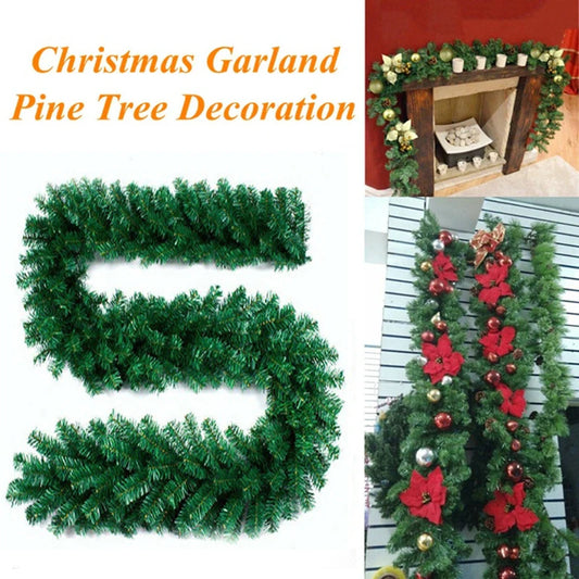 2.7M Rattan Christmas Garland Wreath Artificial Green Christmas Tree Ornaments Wall Door Decor Xmas Home Party Hanging Ornament