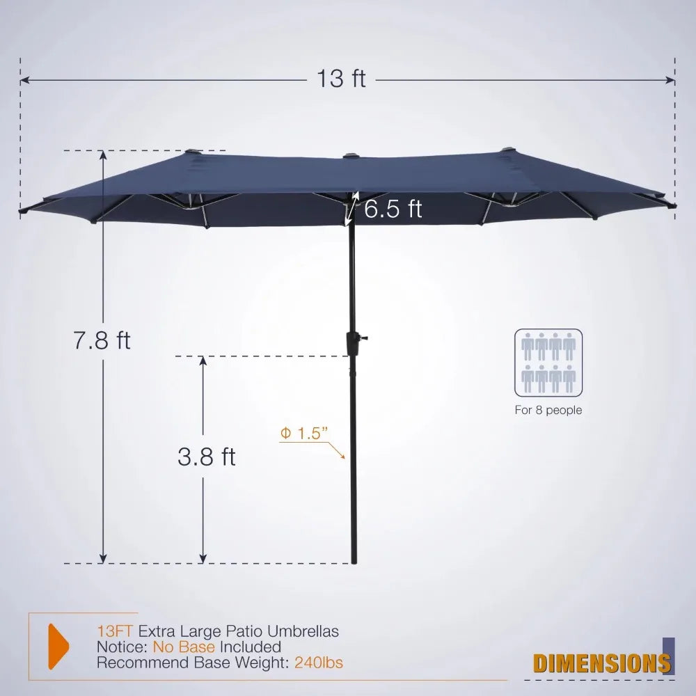 13 ft Large Patio Umbrella Double sided Outdoor Market Umbrella