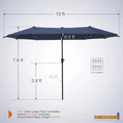 13 ft Large Patio Umbrella Double sided Outdoor Market Umbrella