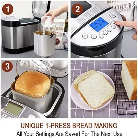 SMART Bread Machine with Gluten Free Setting  Stainless Steel Bread Maker Machine