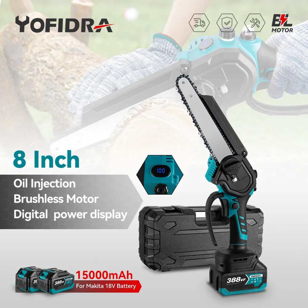 Brushless 8 Inch Mini Electric Chainsaw Rechargeable Makita 18V Battery