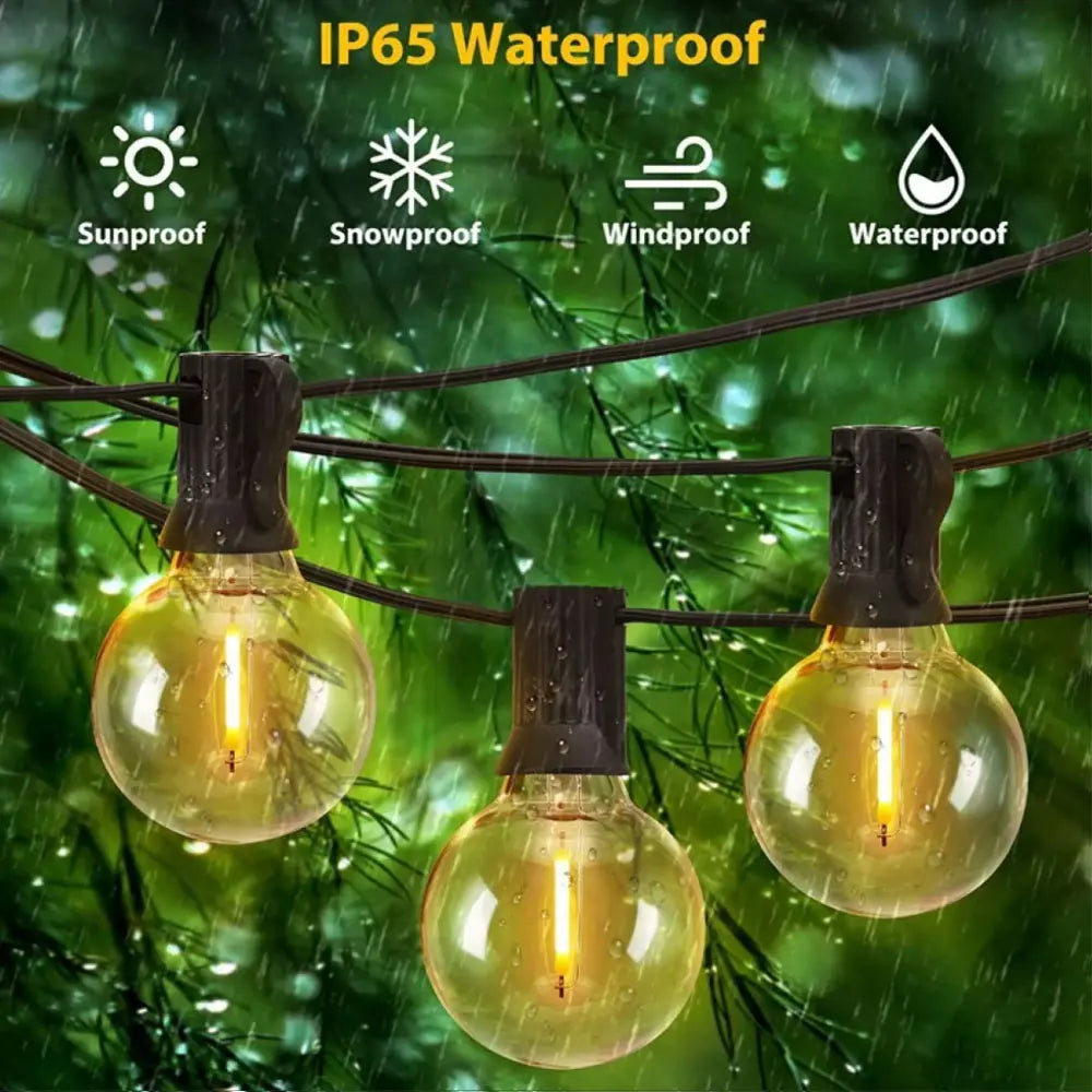 Solar String Lights Outdoor G40 Patio Lights,USB Recharger, 8Light Mode ,Shatterproof Bulbs , Weatherproof Hanging Light