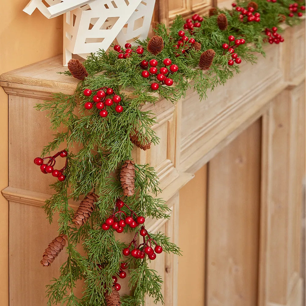 PARTY JOY 2M Christmas Pine Garland with Red Berries