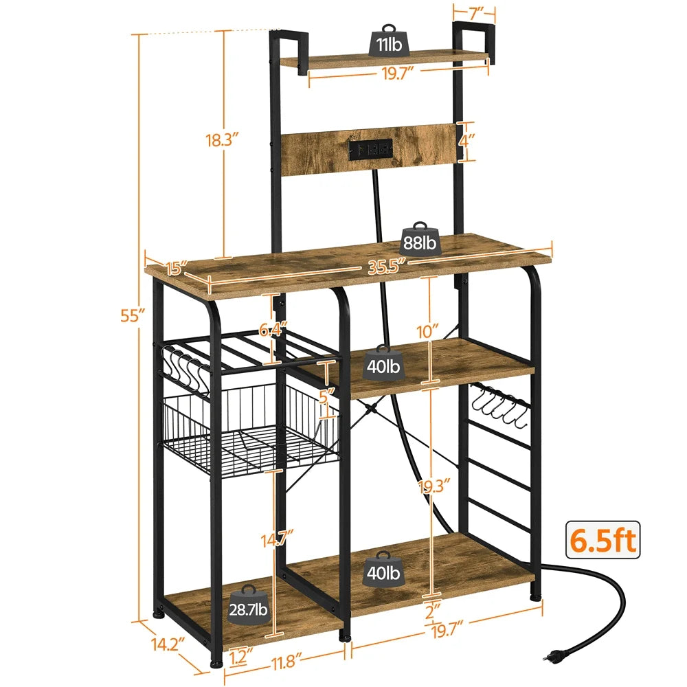 SmileMart 55″Kitchen Baker's Rack with Power Outlet