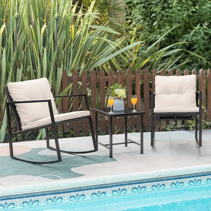 Rocking Wicker Bistro Set, Patio Outdoor Furniture