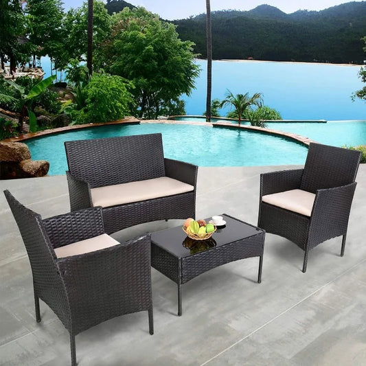 Homall 4 Pieces Patio Rattan Chair Wicker Set