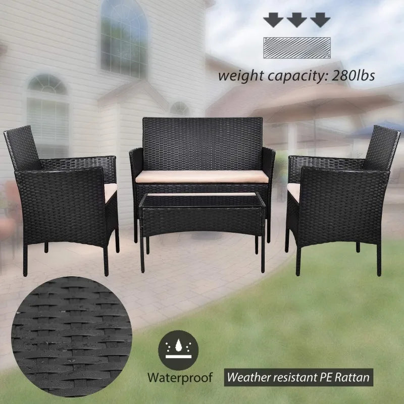 Homall 4 Pieces Patio Rattan Chair Wicker Set