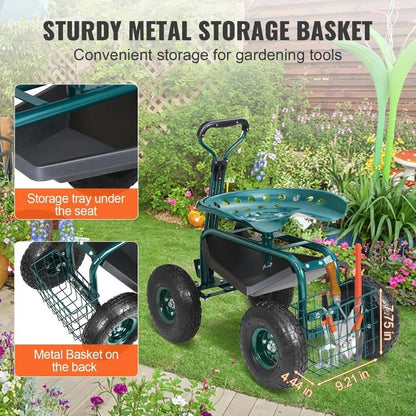 Garden Trolleys Gardening Stool for Planting Trolley on Wheels 360 Degree Swivel Seat