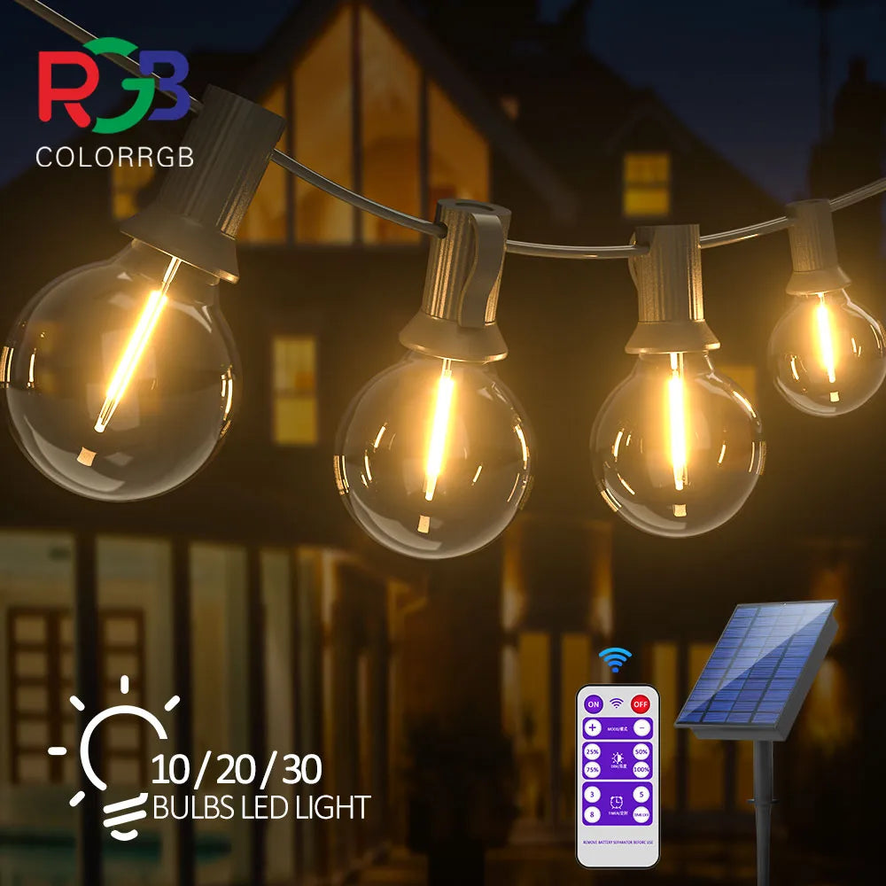 Solar String Lights Outdoor G40 Patio Lights with LED Shatterproof Bulbs