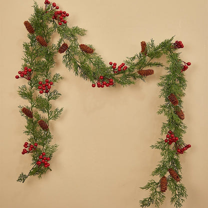 PARTY JOY 2M Christmas Pine Garland with Red Berries