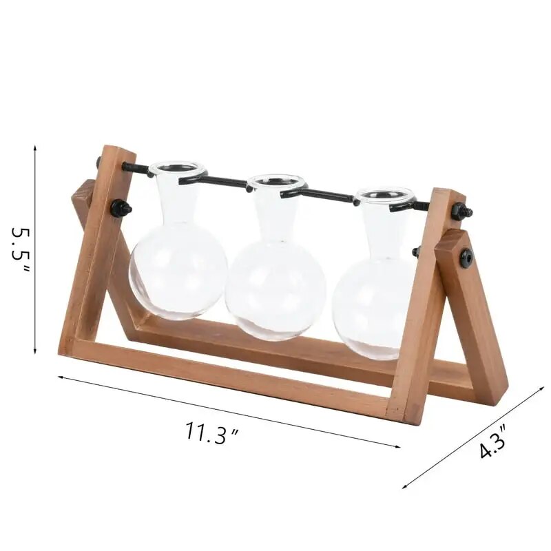 Rectangle Glass and Wood Planter Stand Set