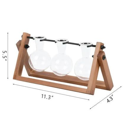 Rectangle Glass and Wood Planter Stand Set