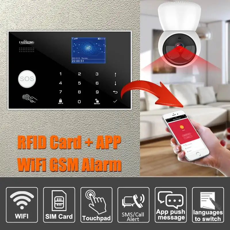 Wifi GSM Alarm System 433MHz Home Burglar Security Alarm Wireless Temperature Humidity Alexa